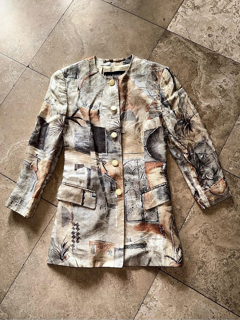 Louis Féraud Geometric Blazer in Beige & Gray US 6 Like New